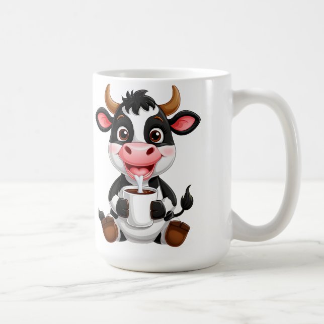 Caneca De Café Vaca de desenho animado alegre bebendo leite (Direita)