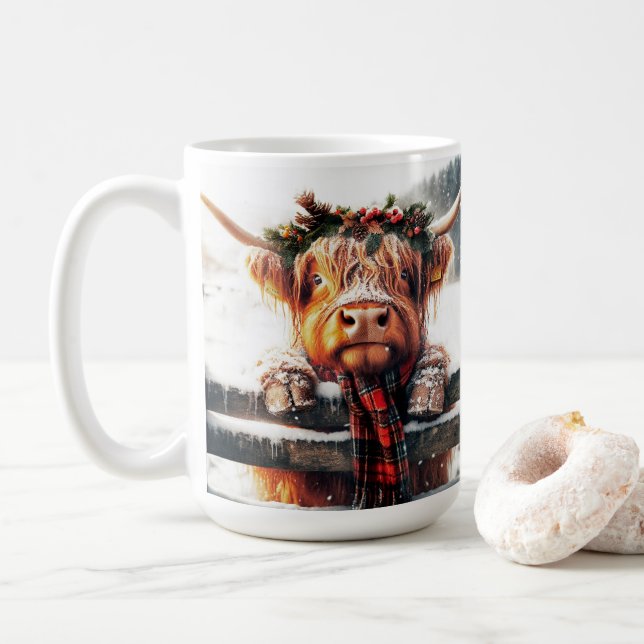 Caneca De Café Vaca de inverno na Highland Mug (Com Donut)