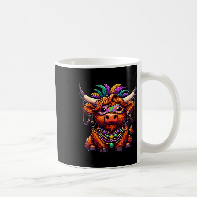 Caneca De Café Vaca de Mardi Gras Usando Contas de Fantasia (Direita)