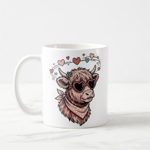 Caneca De Café Vaca do Dia dos Namorados Óculos de Coração Xilogr