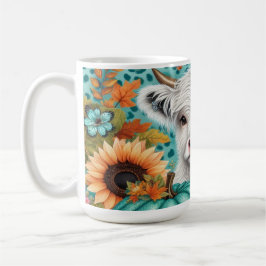 Caneca De Café Vaca do planalto e abóboras coloridas e girassóis