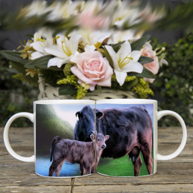 Caneca De Café Vaca e Bezerro Black Angus (Criador carregado)