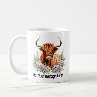 Caneca De Café Vaca e Flores Funny Heifer Watercolor
