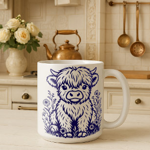 Caneca De Café Vaca e flores selvagens do planalto escocês