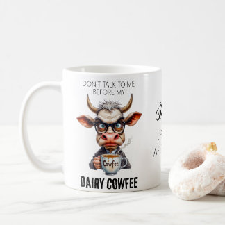 Caneca De Café Vaca Engraçada Bebendo Café Tipografia