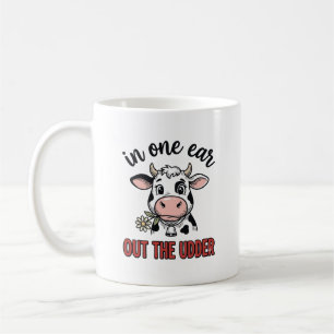 Caneca De Café Vaca Engraçada Com Uma Orelha Para Fora Da Camiset