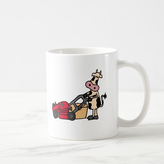 Caneca De Café Vaca engraçada que empurra desenhos animados (Direita)