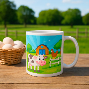 Caneca De Café Vaca Esfregando Em Animais De Fazenda.