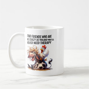 Caneca De Café Vaca Frango Encontra Amigos Tão Loucos Quanto Você