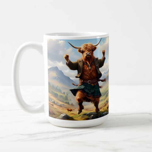 Caneca De Café Vaca Highland Dançando A Mosca Highland, (Esquerda)