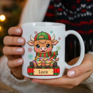 Caneca De Café Vaca Highland Elegante Nome Personalizado Natal