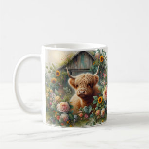 Caneca De Café Vaca Highland Floral Farmhouse