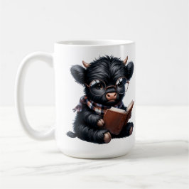 Caneca De Café Vaca Highland Preta Lendo Um Livro