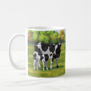 Caneca De Café Vaca Holstein e Vitelo-da-Feira na Pastagem de Ver