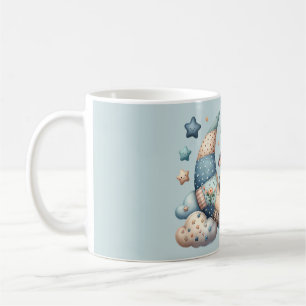 Caneca De Café Vaca Patchwork Fofa Sobre a Lua com Estrelas
