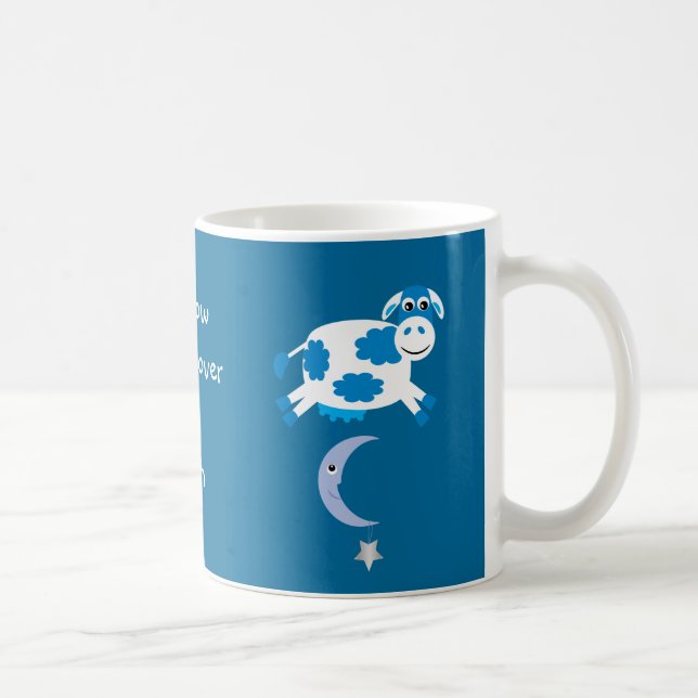 Caneca De Café Vacas azuis bonitos que saltam sobre a lua (Direita)