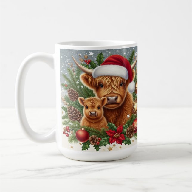 Caneca De Café Vacas de Highland na Festiva Terra de Natal (Esquerda)