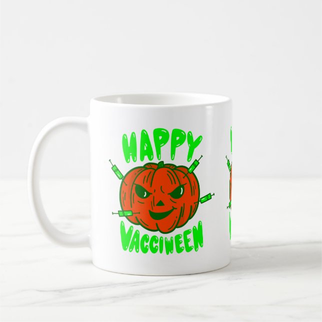 Caneca De Café vacina contra o covid halloween vacina abóbora vac (Esquerda)