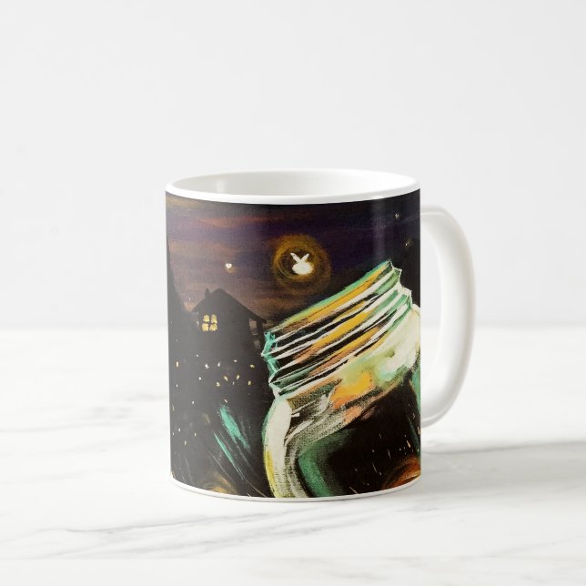 Caneca De Café Vagalumes Mágicos em Pote de Pedra na Lua de Verão (Frente Esquerda)