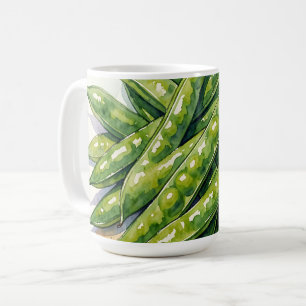Caneca De Café Vagens de Ervilha em Aquarela