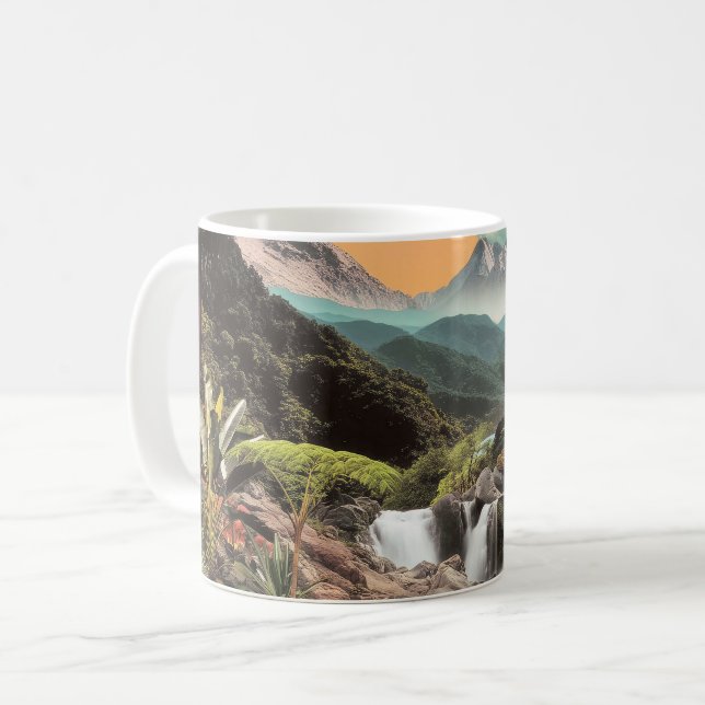 Caneca De Café Vale Tropical Surrealista Com Cachoeiras (Frente Esquerda)