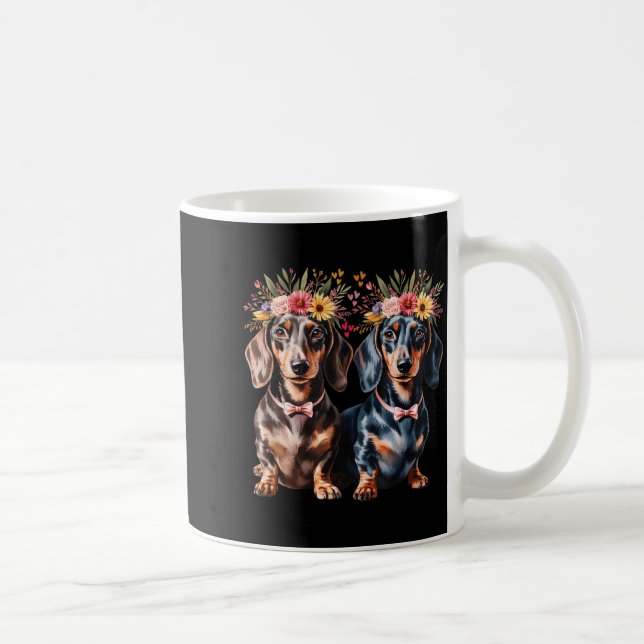 Caneca De Café Valentine Dachshund Matching Couple Love Floral Do (Direita)