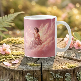 Caneca De Café Valentine Fairy on Pink Clouds Fantasy Art