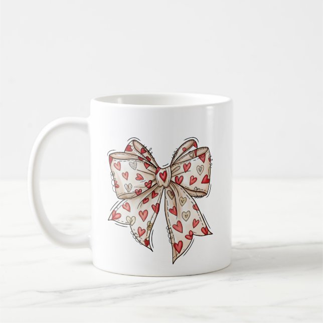 Caneca De Café Valentine Heart Bow Cute Ribbon (Esquerda)