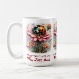 Caneca De Café Valentine Love Bug on Blossoms Rose