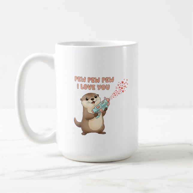 Caneca De Café Valentine’s Day Otter Pew Pew Love Coffee Mug (Esquerda)