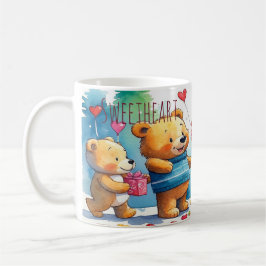Caneca De Café Valentine Teddy Bears Sharing Heart Shaped Candies