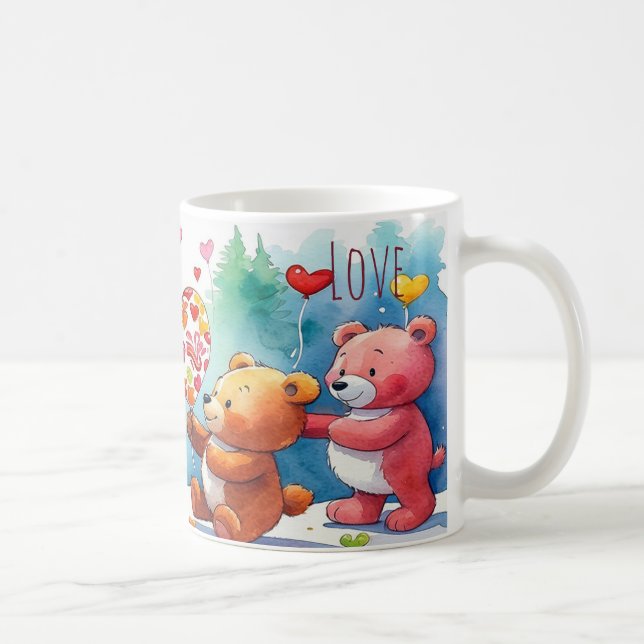 Caneca De Café Valentine Teddy Bears Sharing Heart Shaped Candies (Direita)