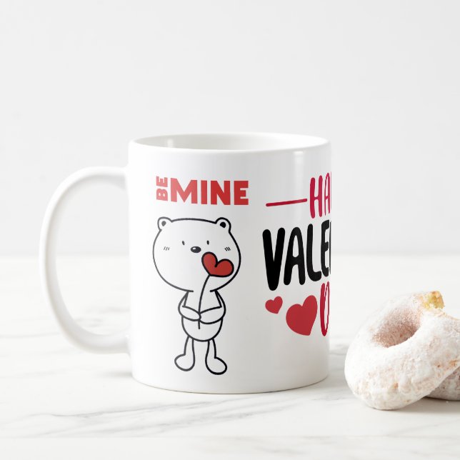 Caneca De Café Valentine's Day Bear Love Heart (Com Donut)