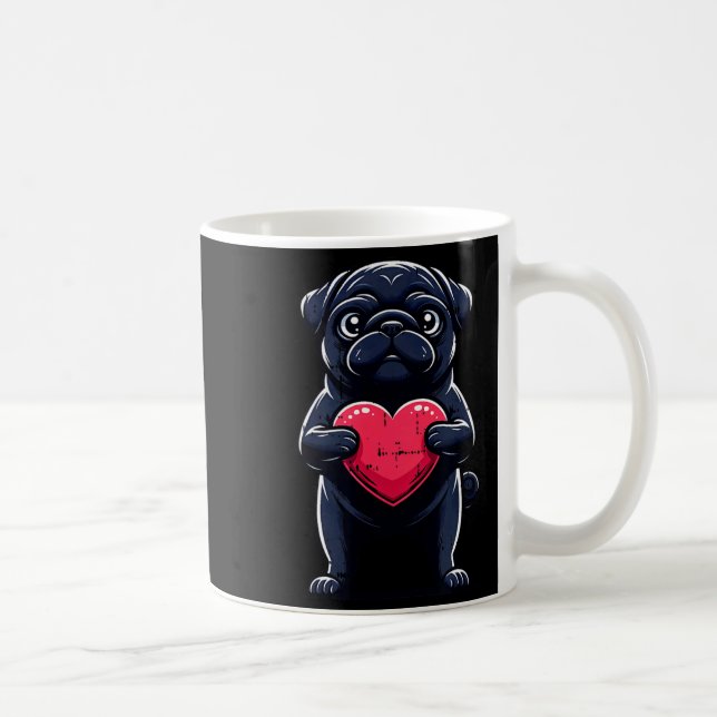 Caneca De Café Valentines Day Black Pug Heart Funny Dog Mom Dad F (Direita)