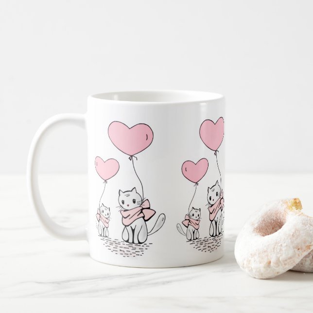 Caneca De Café Valentine's Day Cats Pink Hearts Mugs (Com Donut)