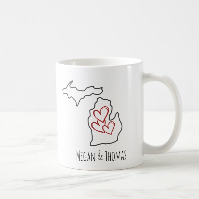 Caneca De Café  Valentine's Day Custom Name Michigan Couple Mug (Direita)