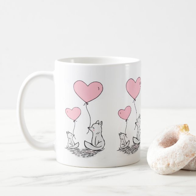 Caneca De Café Valentine's Day Foxy Pink Hearts Mugs (Com Donut)