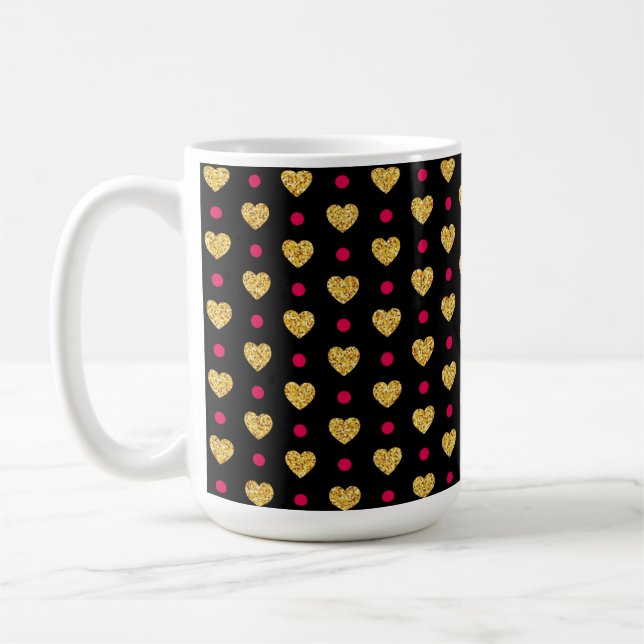 Caneca De Café Valentine's Day Gold Hearts Pattern-23655 (Esquerda)