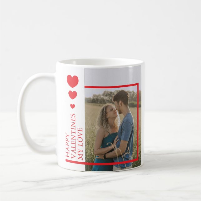 Caneca De Café Valentines Day Hearts Custom Photo (Esquerda)