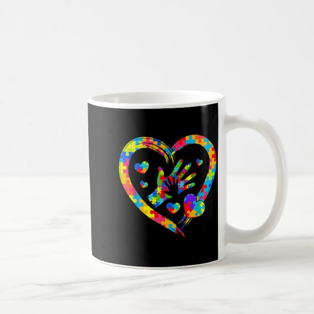 Caneca De Café Valentines Day Love Heart Autism Awareness Puzzle  (Direita)