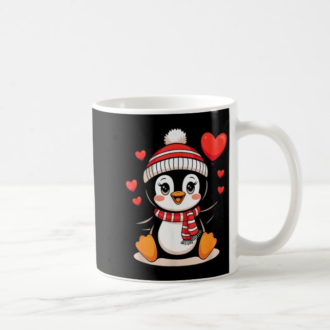 Caneca De Café Valentine's Day Penguin Heart Balloon Cute  (Direita)