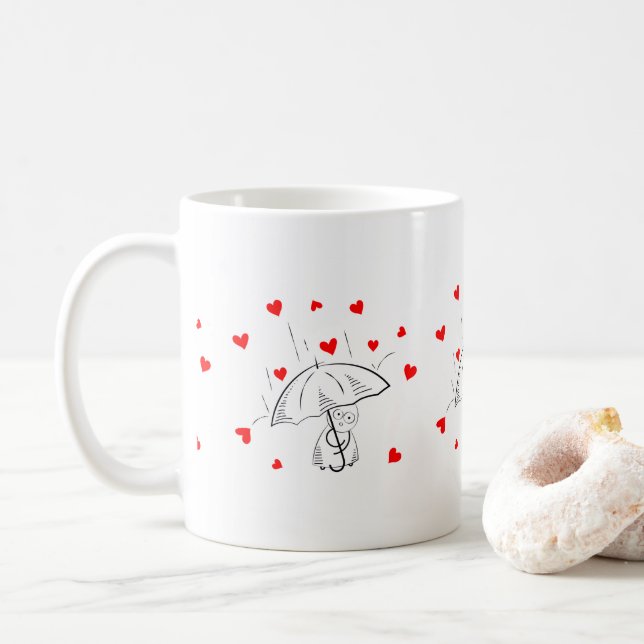 Caneca De Café Valentine's Day Umbrella Red Hearts Mugs (Com Donut)
