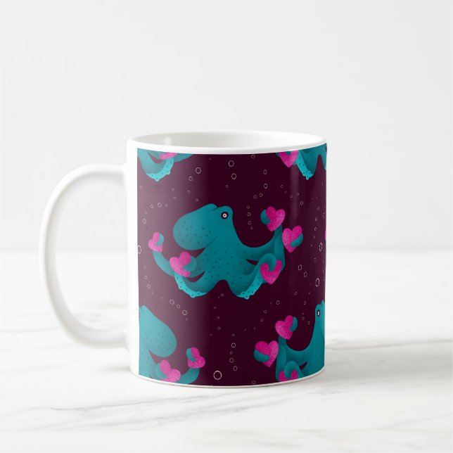 Caneca De Café Valentine's Octopus and Hearts (Esquerda)