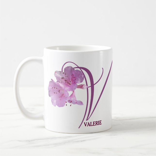 Caneca De Café Valerie personalizável nome rosa-rosa-rosa flores  (Esquerda)