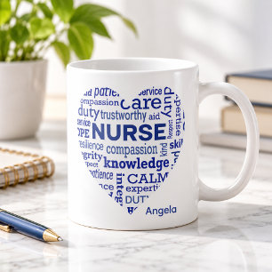 Caneca De Café Valores do Coração Azul da Enfermagem Appreciation