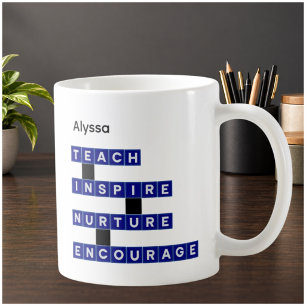 Caneca De Café Valores do Educador Azul Preto Personalizado
