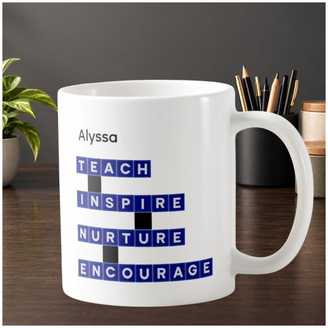 Caneca De Café Valores do Educador Azul Preto Personalizado (Criador carregado)