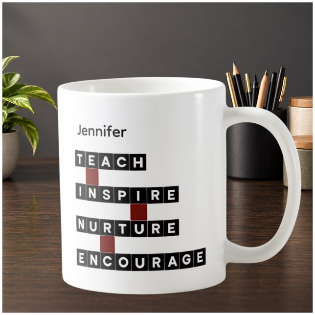 Caneca De Café Valores do Educador de Professores Vermelho Preto  (Criador carregado)