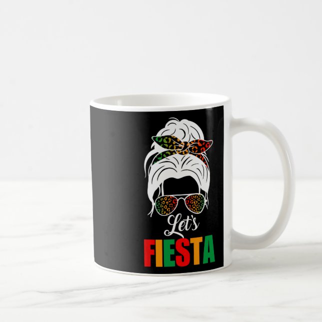 Caneca De Café Vamos Fiesta Cinco De Mayo Messy Bun Leopard Mulhe (Direita)