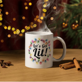 Caneca De Café Vamos lá! - Design de Luzes de Natal Festivas